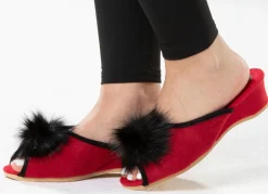 Best ELENA EDEN MADE IN GERMANY ELENA EDEN, schicke Damen-Pantoletten, Weite G, mit Kunstfellpompon ROT