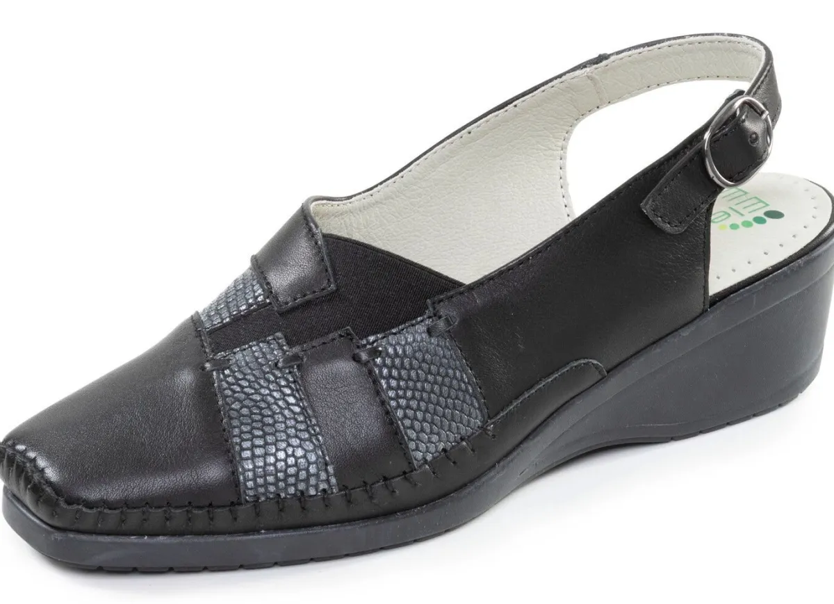 ELENA EDEN , schicke Damen-Sandalen, Weite G, mit Gummizug SCHWARZ