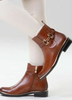 Best ELENA EDEN , schicke Damen-Stiefeletten, Winterschuhe, Weite G, mit Reißverschluss COGNAC