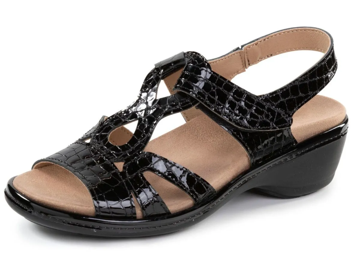 New ELENA EDEN , schicke Damen-Sandalen, Weite H, mit herausnehmbarem Fußbett SCHWARZ