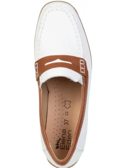 Hot ELENA EDEN , schicke Damen-Slipper, Weite G, mit herausnehmbarem Fußbett WEISS-COGNAC