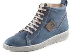 ELENA EDEN Schnür-Bootie aus Nubukleder, mit Leder-Applikation JEANS