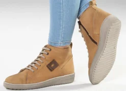 ELENA EDEN Schnür-Bootie aus Nubukleder, mit Leder-Applikation CURRY