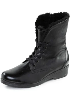Sale ELENA EDEN Schnür-Stiefelette mit umschlagbarem Lammfellkragen SCHWARZ