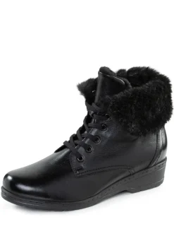 Sale ELENA EDEN Schnür-Stiefelette mit umschlagbarem Lammfellkragen SCHWARZ