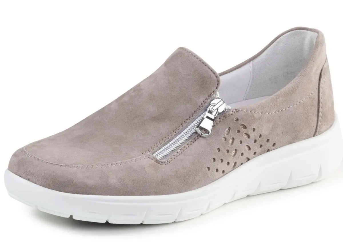 Online ELENA EDEN Slipper aus hochwertigem Veloursleder mit Zier-Perforation HELLGRAU