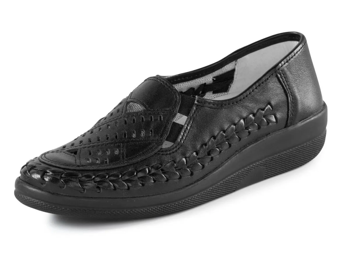 Discount ELENA EDEN Slipper luftig durchbrochen und mit Flechtdurchzug SCHWARZ