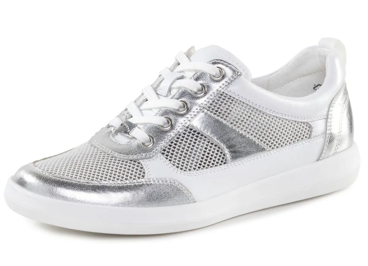 New ELENA EDEN Sneaker aus Nappaleder und luftigem Textil in Netzoptik WEISS-SILBER