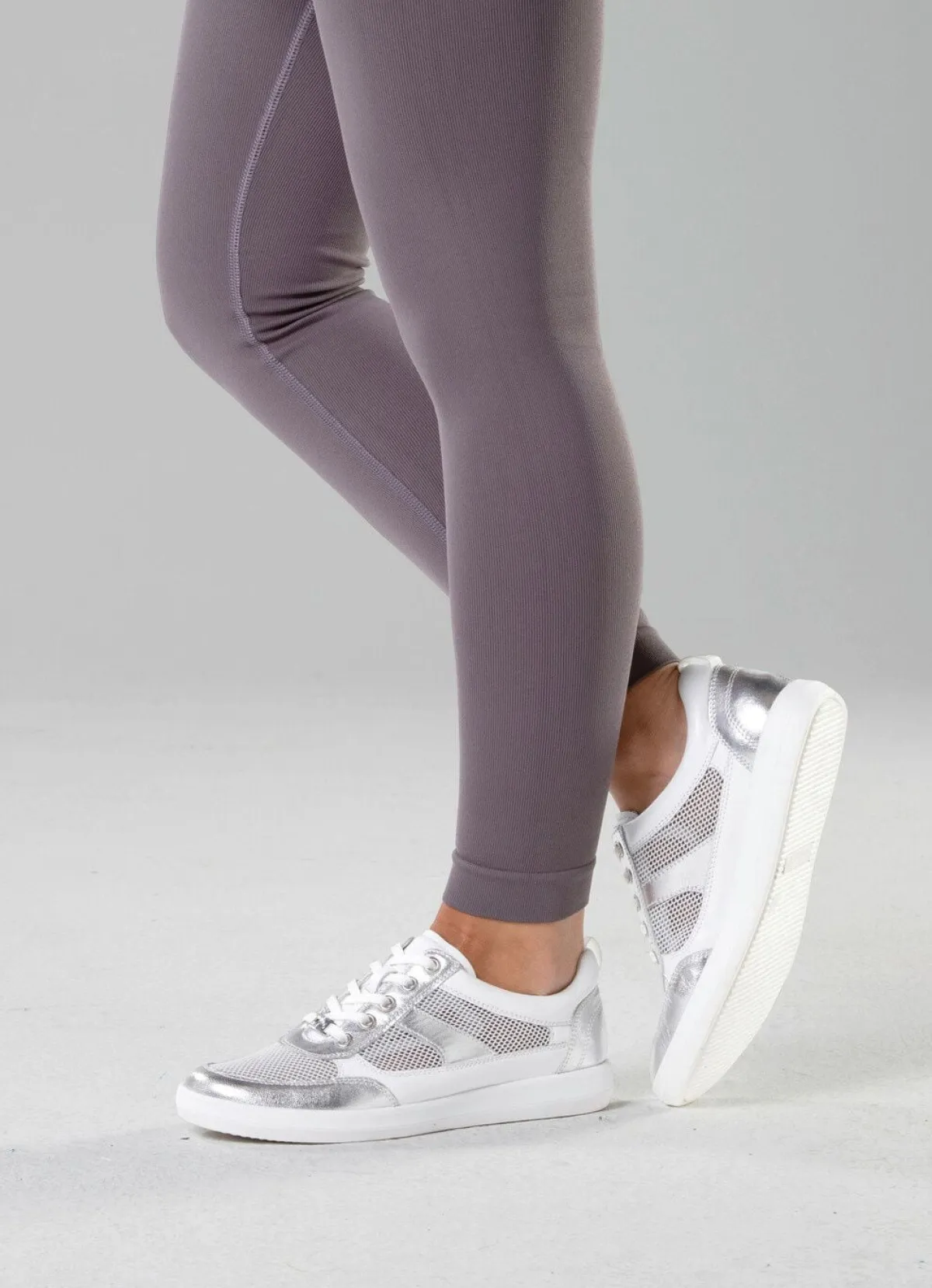 New ELENA EDEN Sneaker aus Nappaleder und luftigem Textil in Netzoptik WEISS-SILBER