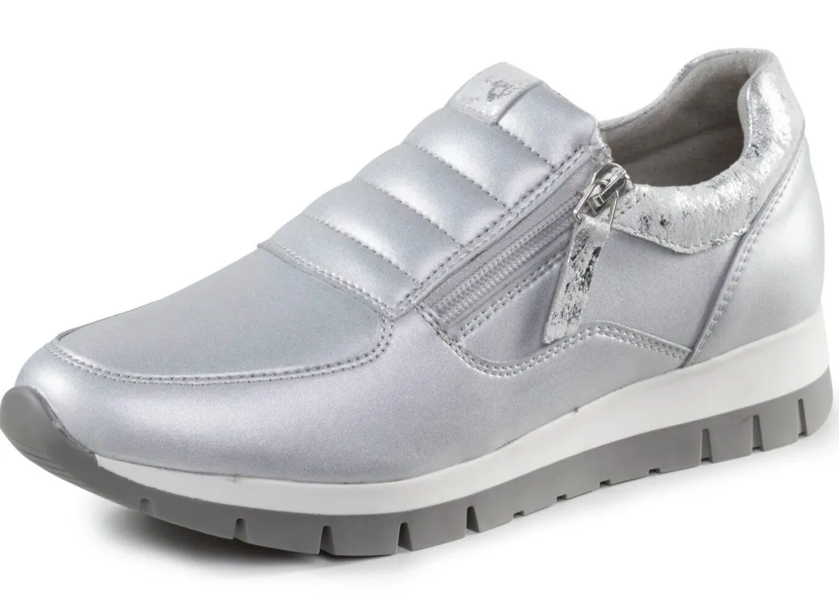 ELENA EDEN Sneaker aus Nappaleder und silbergrau geprägtem Veloursleder MATTSILBER