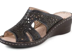 Best ELENA EDEN , sommerliche Damen-Pantoletten, aus Leder SCHWARZ