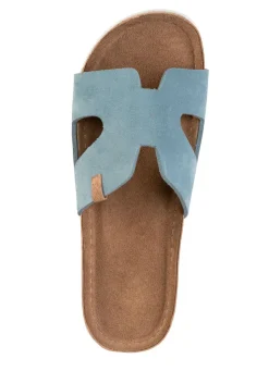 Best ELENA EDEN , sommerliche Damen-Pantoletten, aus Leder BLEU