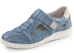 Hot ELENA EDEN , sommerliche Damen-Slipper, Weite H, mit herausnehmbarem Fußbett BLAU-ECRU