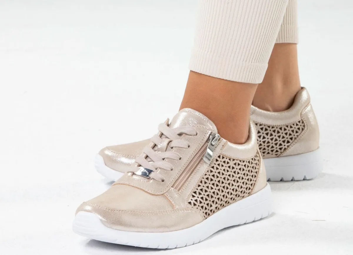 New ELENA EDEN , sommerliche Damen-Sneaker, Weite G, mit herausnehmbarem Fußbett MATTGOLD
