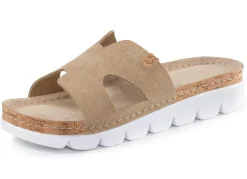 Best ELENA EDEN , sommerliche Damen-Pantoletten, aus Leder BEIGE