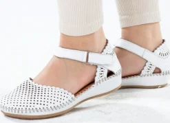 Outlet ELENA EDEN , sommerliche Damen-Sandalen, Weite G, aus Leder WEISS