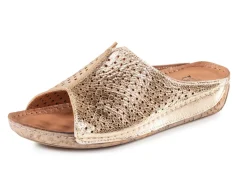 New ELENA EDEN , sommerliche Damen-Pantoletten, aus Leder ALTGOLD