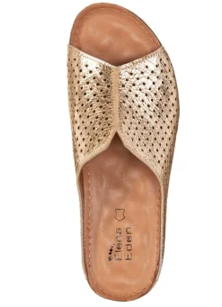 New ELENA EDEN , sommerliche Damen-Pantoletten, aus Leder ALTGOLD