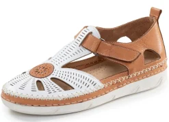 ELENA EDEN , sommerliche Damen-Slipper, Weite H, mit herausnehmbarem Fußbett WEISS-COGNAC