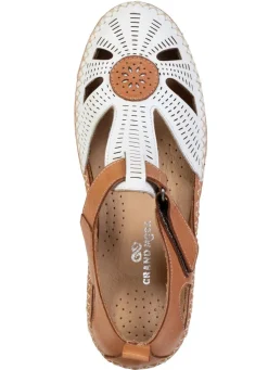 ELENA EDEN , sommerliche Damen-Slipper, Weite H, mit herausnehmbarem Fußbett WEISS-COGNAC