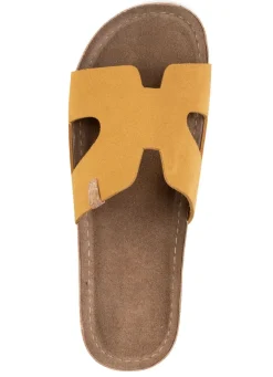 Outlet ELENA EDEN , sommerliche Damen-Pantoletten, aus Leder GELB
