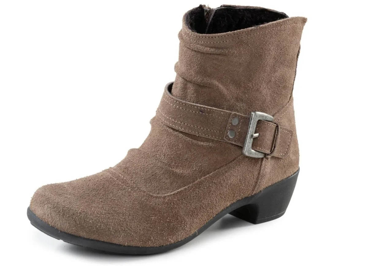 Clearance ELENA EDEN Stiefelette mit flotter Raffung und Zier-Schließe TAUPE