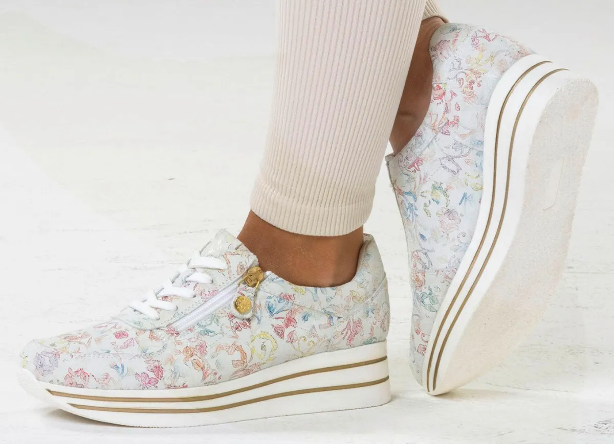 New ELENA EDEN , stilvolle Damen-Sneaker, Weite G, mit herausnehmbarem Fußbett ECRU-BUNT