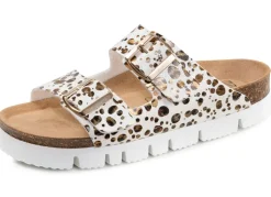 New ELENA EDEN , trendige Damen-Pantoletten, Weite H, mit Klettspangen CREME-BRONZE