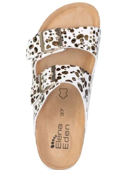 New ELENA EDEN , trendige Damen-Pantoletten, Weite H, mit Klettspangen CREME-BRONZE