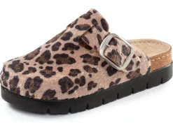 Sale ELENA EDEN , trendige Damen-Clogs, Weite G, mit Leo-Print BRAUN
