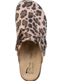 Sale ELENA EDEN , trendige Damen-Clogs, Weite G, mit Leo-Print BRAUN