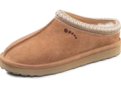 Outlet ELENA EDEN , warme Damen-Clogs, mit Lammfell CAMEL