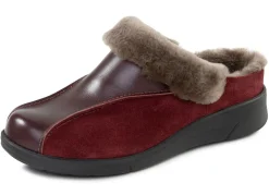 Discount ELENA EDEN , warme Damen-Hausschuhe, Weite H, mit Lammfell BURGUND