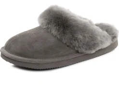Best ELENA EDEN , warme Damen-Hausschuhe, mit Lammfell GRAU
