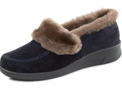 Best BADER ELENA EDEN, warme Damen-Hausschuhe, Weite H, mit Lammfell MARINE