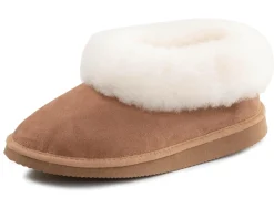 Outlet ELENA EDEN , warme Damen-Hausschuhe, Weite G, mit Lammfell TABAKBRAUN