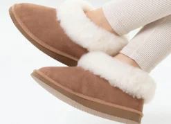 Outlet ELENA EDEN , warme Damen-Hausschuhe, Weite G, mit Lammfell TABAKBRAUN