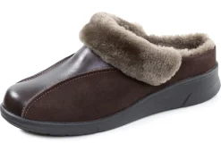 Clearance ELENA EDEN , warme Damen-Hausschuhe, Weite H, mit Lammfell MOKKA