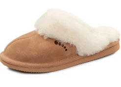 Best ELENA EDEN , warme Damen-Hausschuhe, mit Lammfell CAMEL