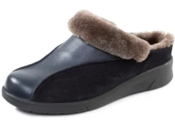 ELENA EDEN , warme Damen-Hausschuhe, Weite H, mit Lammfell MARINE
