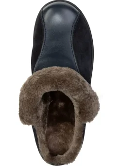 ELENA EDEN , warme Damen-Hausschuhe, Weite H, mit Lammfell MARINE