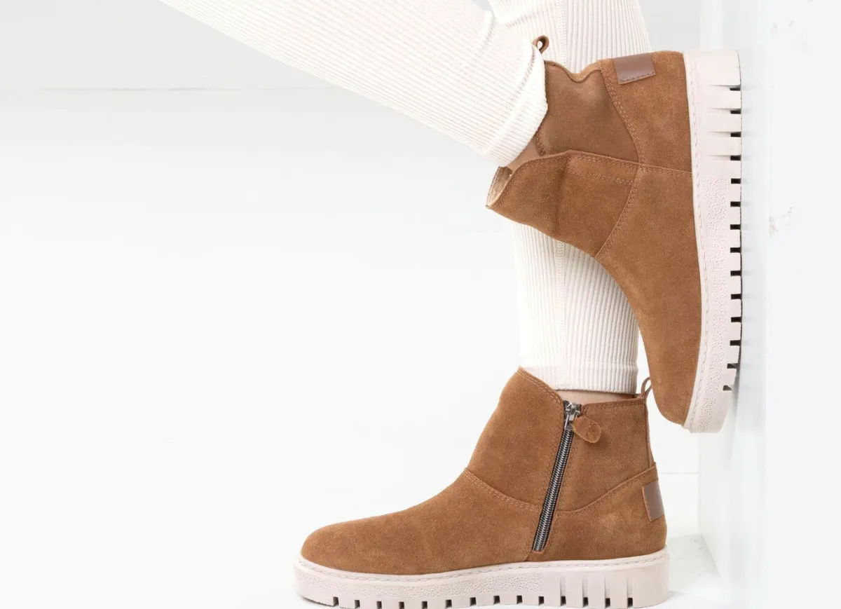 New ELENA EDEN , warme Damen-Stiefeletten, Winterschuhe, Weite H, mit herausnehmbarem Fußbett BRAUN