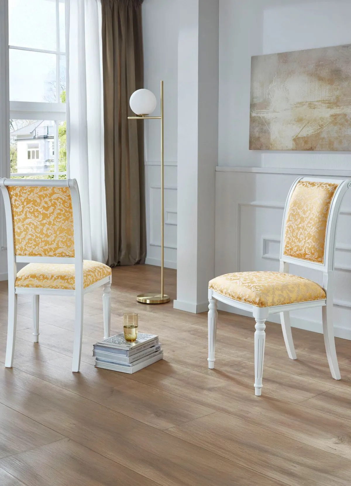 Discount BADER Esszimmerstühle mit Gestell aus massivem Buchenholz WEISS-GOLD