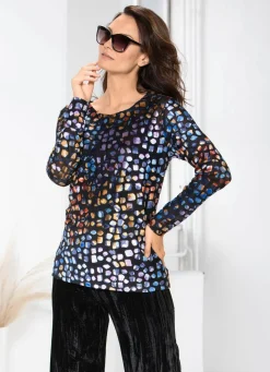 BADER Exquisites Shirt mit Rundhalsausschnitt SCHWARZ-BUNT