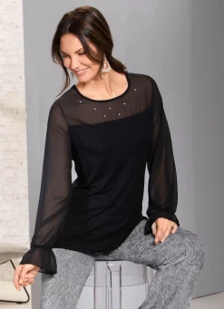 Online BADER Exzellentes Shirt mit Chiffon-Verarbeitung SCHWARZ