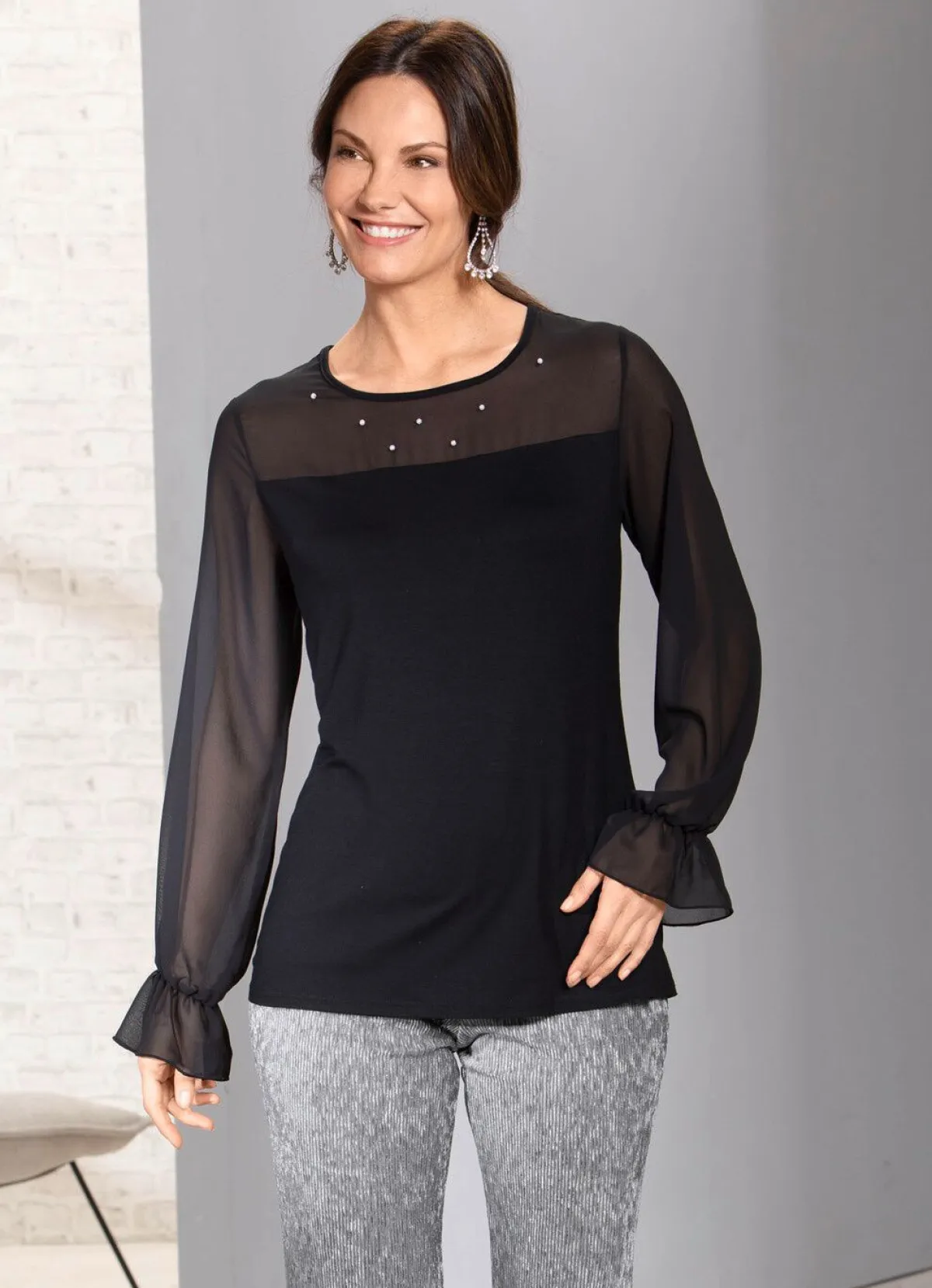 Online BADER Exzellentes Shirt mit Chiffon-Verarbeitung SCHWARZ