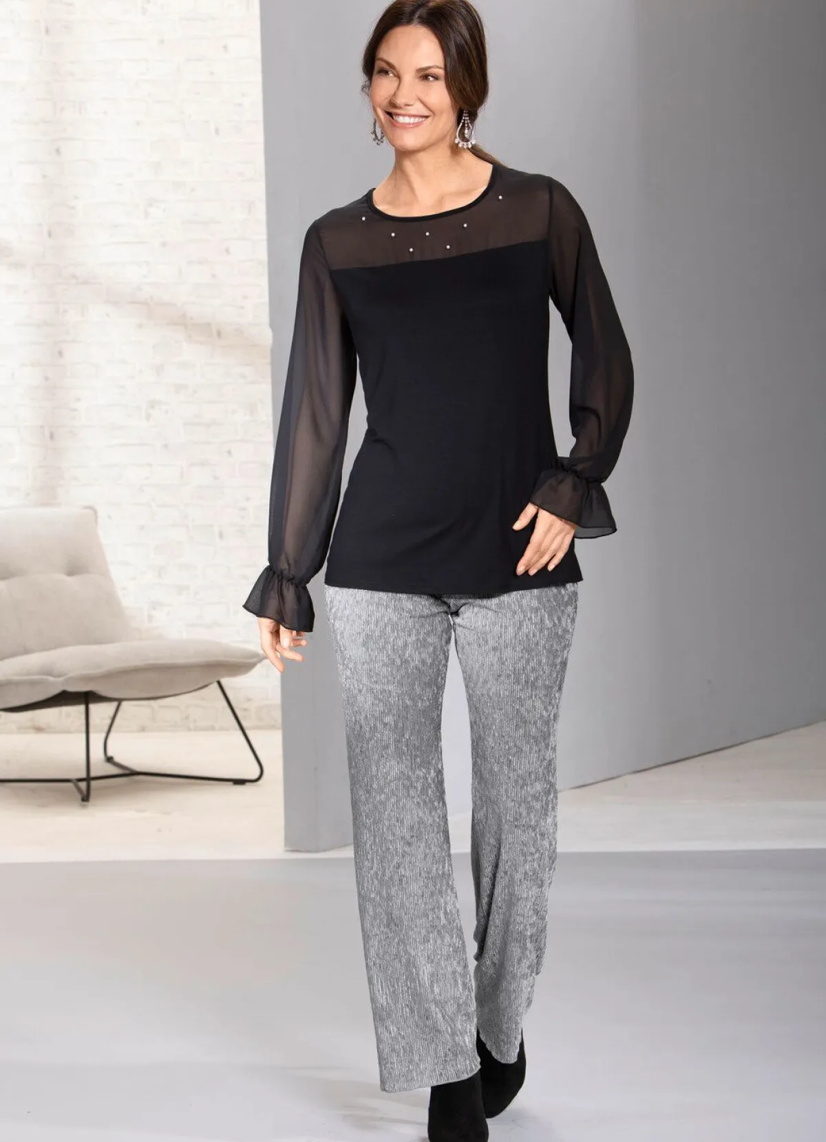 Online BADER Exzellentes Shirt mit Chiffon-Verarbeitung SCHWARZ