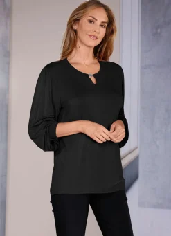 Hot BADER Exzellentes Shirt mit Schlitz und Zierschmuck in 2 Farben SCHWARZ