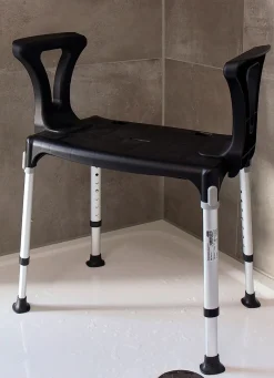 Best BADER 7-fach höhenverstellbarer Duschhocker mit Armlehnen SCHWARZ