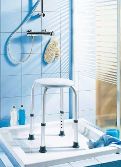 Sale BADER 8-fach höhenverstellbarer Duschhocker SILBER-WEISS